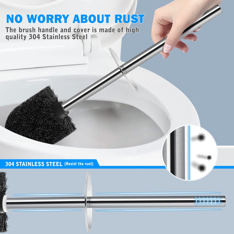 Wsedor Toilet Brush and Holder, 2 Pack Toilet Brush with 304 Stainless Steel Long Handle, Toilet Bowl Brush for Bathroom Toilet-Ergonomic, Elegant,Durable (Grey) - Image 4